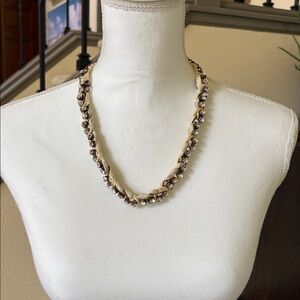 ⭐️J. Crew Bronze Chain & Ivory Ribbon Necklace With Rhinestones